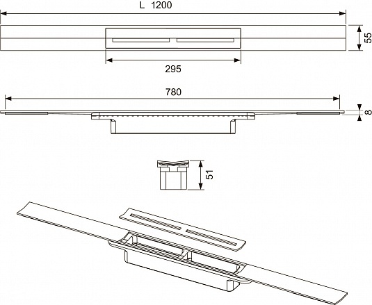 Душевой лоток TECE Drainprofile 671210 (нержавеющая сталь глянцевая), 120 см