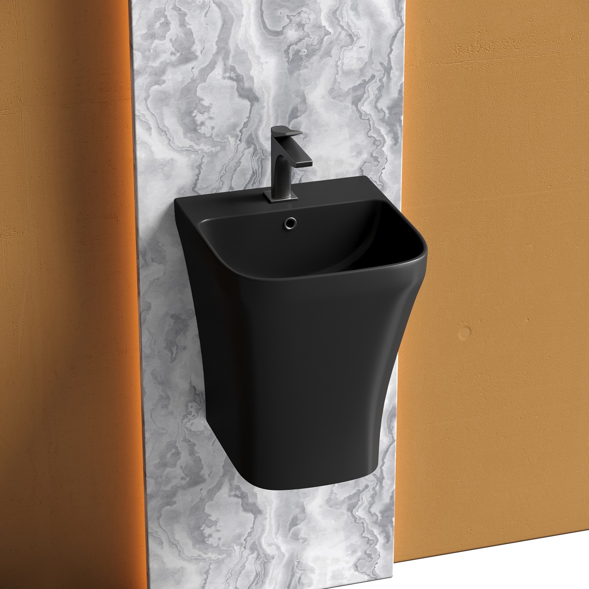 Раковина-моноблок подвесная Ceramicanova Dion CN6067MB 40x36.5 (черный матовый), со сливом-переливом