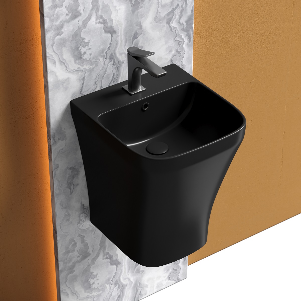 Раковина-моноблок подвесная Ceramicanova Dion CN6067MB 40x36.5 (черный матовый), со сливом-переливом
