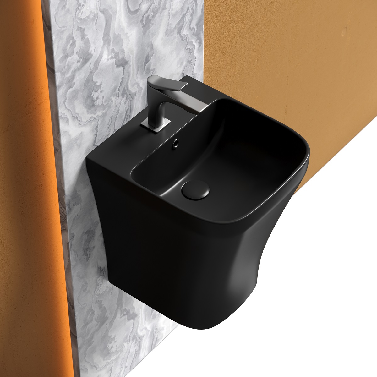 Раковина-моноблок подвесная Ceramicanova Dion CN6067MB 40x36.5 (черный матовый), со сливом-переливом