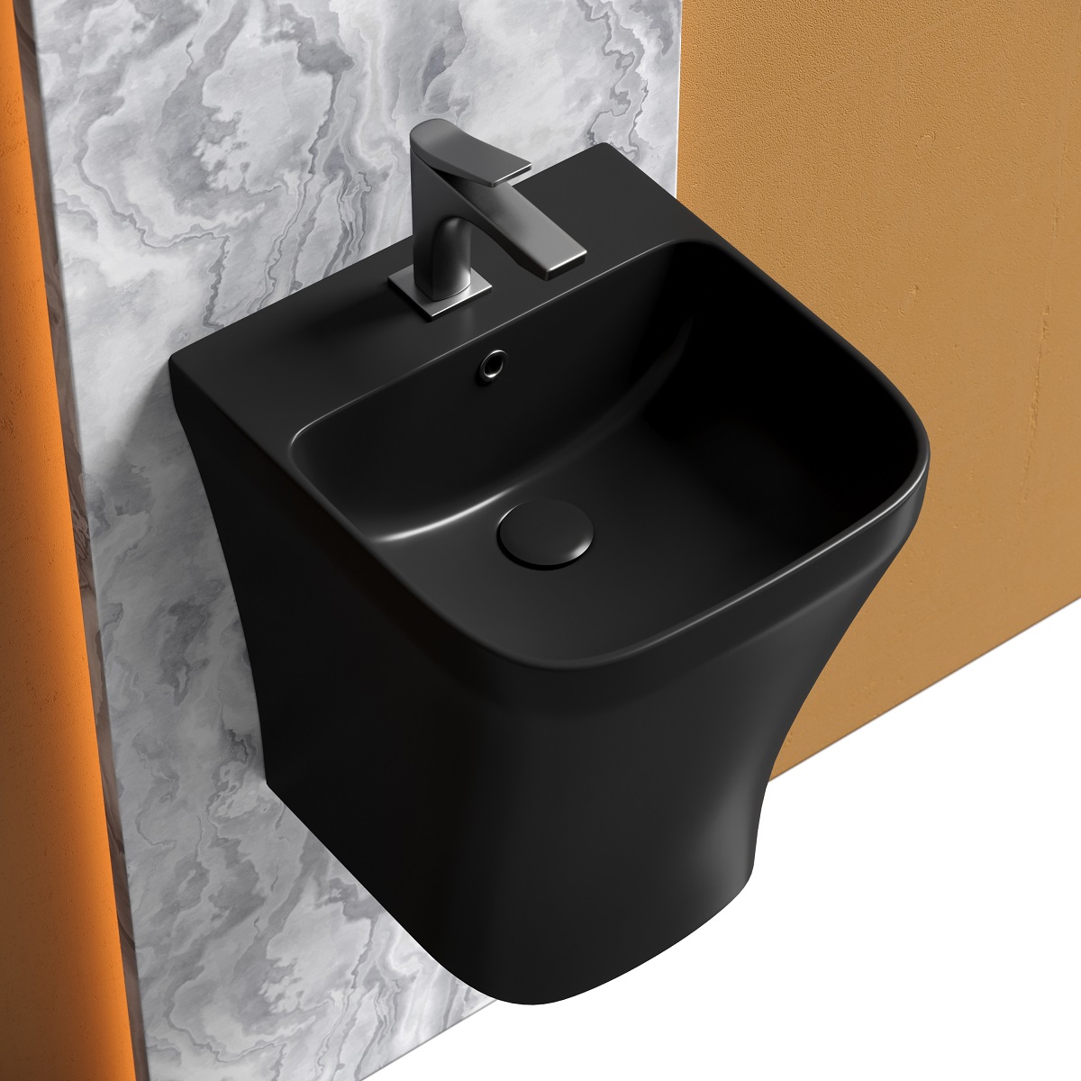 Раковина-моноблок подвесная Ceramicanova Dion CN6067MB 40x36.5 (черный матовый), со сливом-переливом