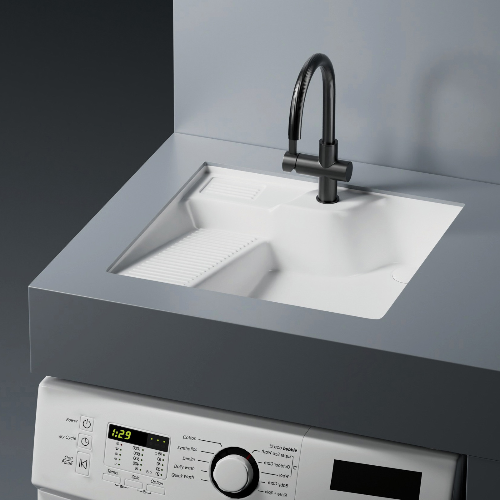 Раковина на стиральную машину Abber Rechteck AC2224L 54.5х52х13 (белый), встраиваемая снизу, с донным клапаном, левая