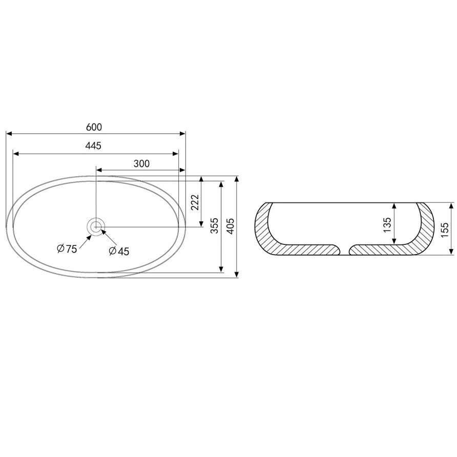 Раковина накладная Abber Bequem AC2102 60x40,5x15,5 (белый)
