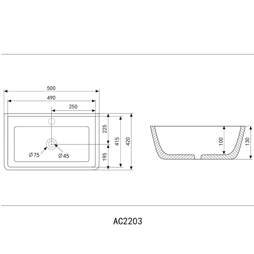Раковина накладная Abber Rechteck AC2203 50x42x13 (белый)