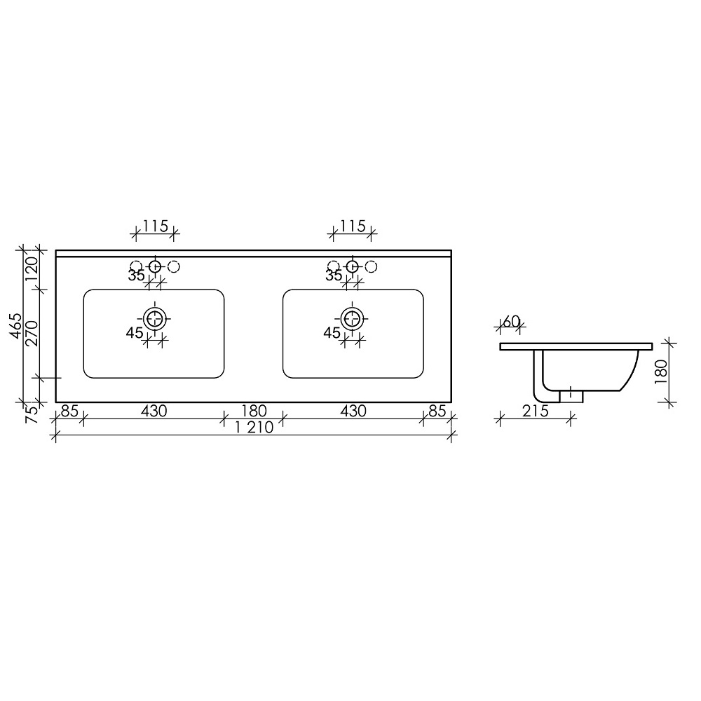 Раковина накладная Ceramica Nova Element CN7004 121x46.5 (белый), без донного клапана