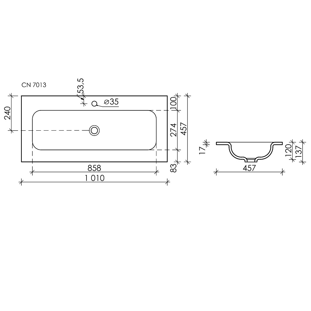 Раковина накладная Ceramica Nova Element CN7013 102x47 (белый глянцевый), без донного клапана