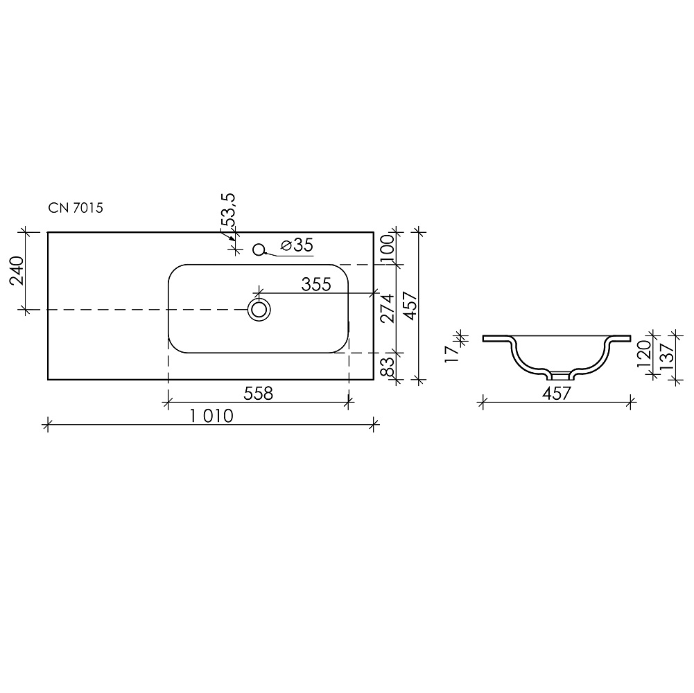 Раковина накладная Ceramica Nova Грация (Grace) CN7015 101x45.7 (белый глянцевый), чаша справа