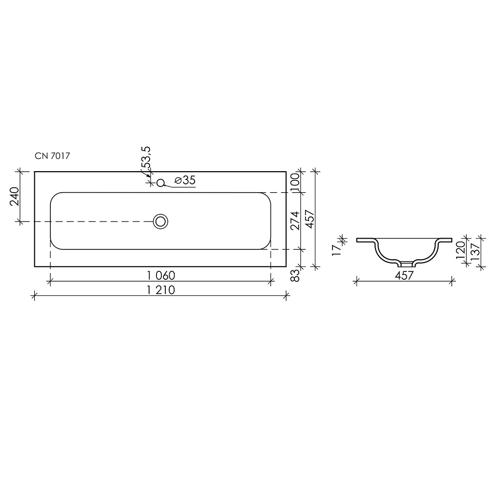 Раковина накладная Ceramica Nova Element CN7017 121x45.7 (белый глянцевый), без донного клапана