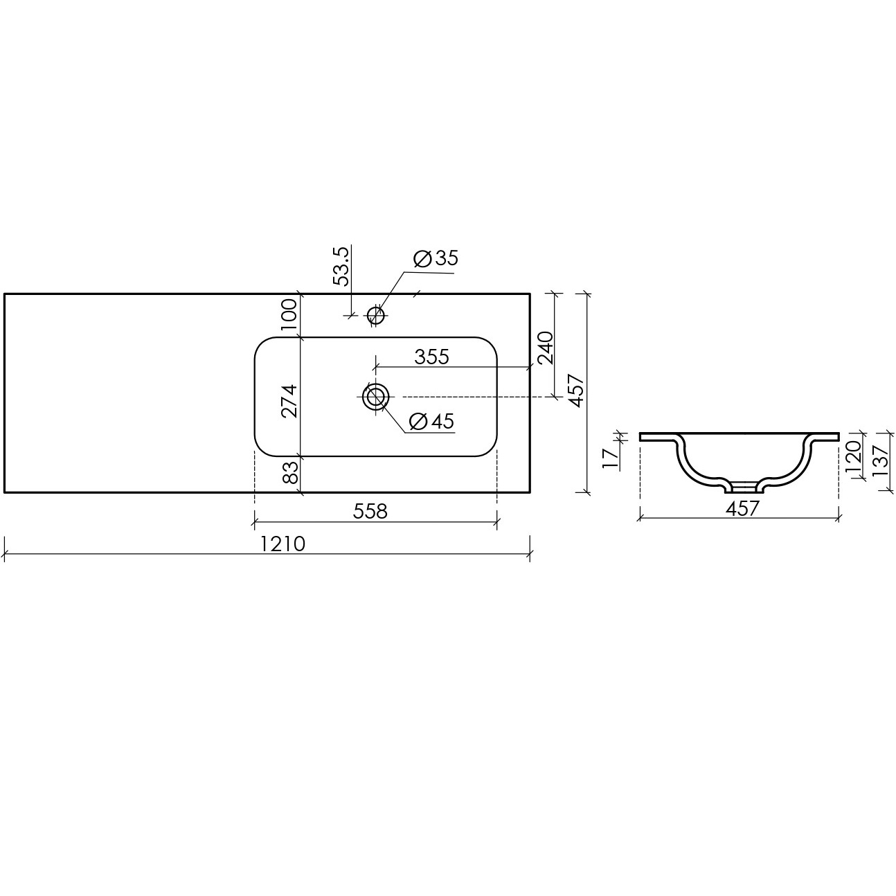 Раковина накладная Ceramica Nova Грация (Grace) CN7021 121x45.7 (белый глянцевый), чаша справа
