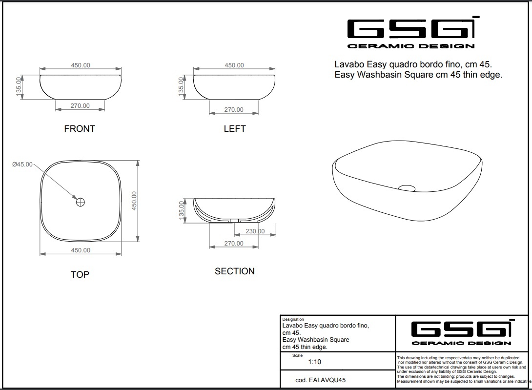 Раковина накладная GSG Easy EALAVQU45003 45x45 (черный матовый)