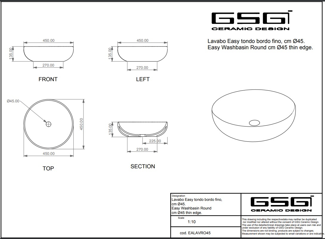 Раковина накладная GSG Easy EALAVRO45000 45 см. (белый глянцевый)
