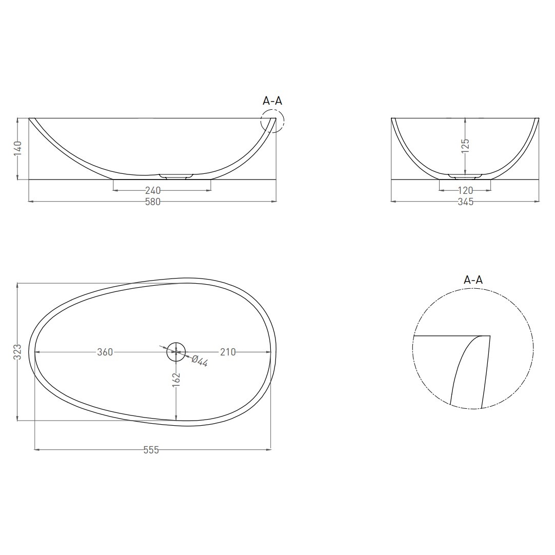 Раковина накладная Salini S-Sense Paola 1101101GF 58x34.5x14 (покраска RAL полностью), без донного клапана