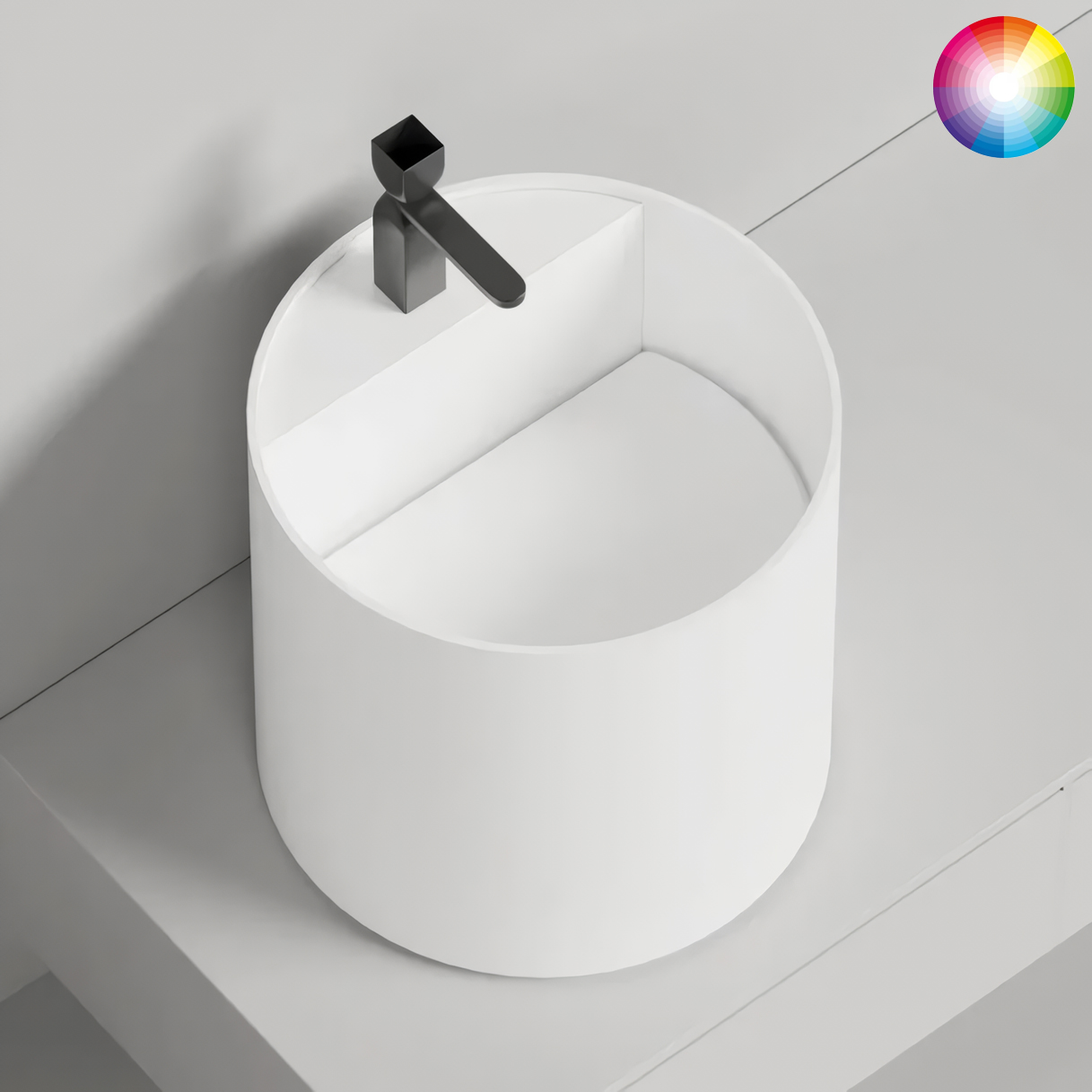Раковина накладная Salini S-Stone Armonia Round Top 03 45x45x45 130423TMF (покраска полностью), накладка в комплекте, с полочкой