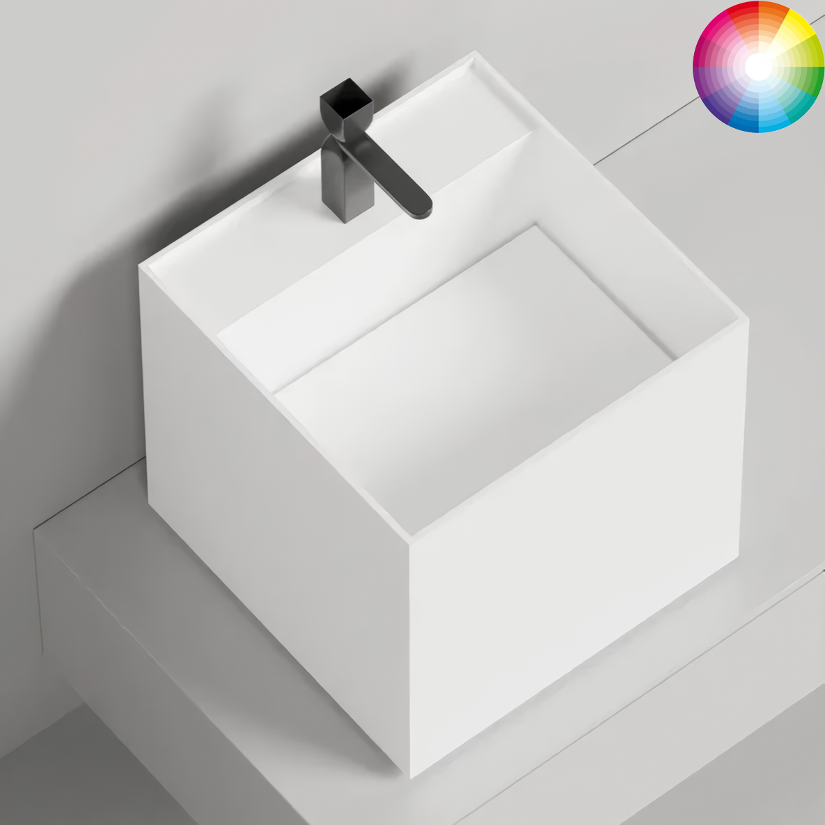 Раковина накладная Salini S-Stone Armonia Square Top 03 45x45x45 130523TMF (покраска полностью), накладка в комплекте, с полочкой