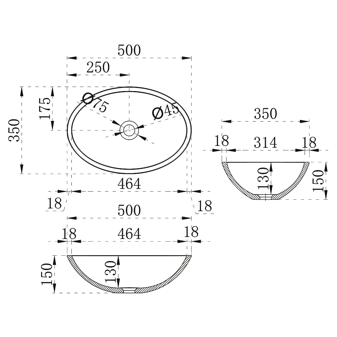 Раковина накладная Vincea VBS-6T11B 50x35x15 (черный прозрачный), из полиэфирной смолы