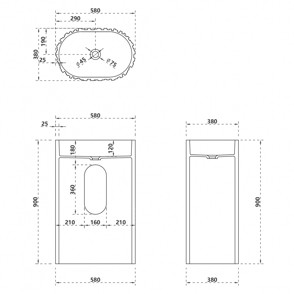 Раковина напольная Abber Stein AS2551-H 58x38x90 (белый матовый), с отверстием для монтажа, искусственный камень