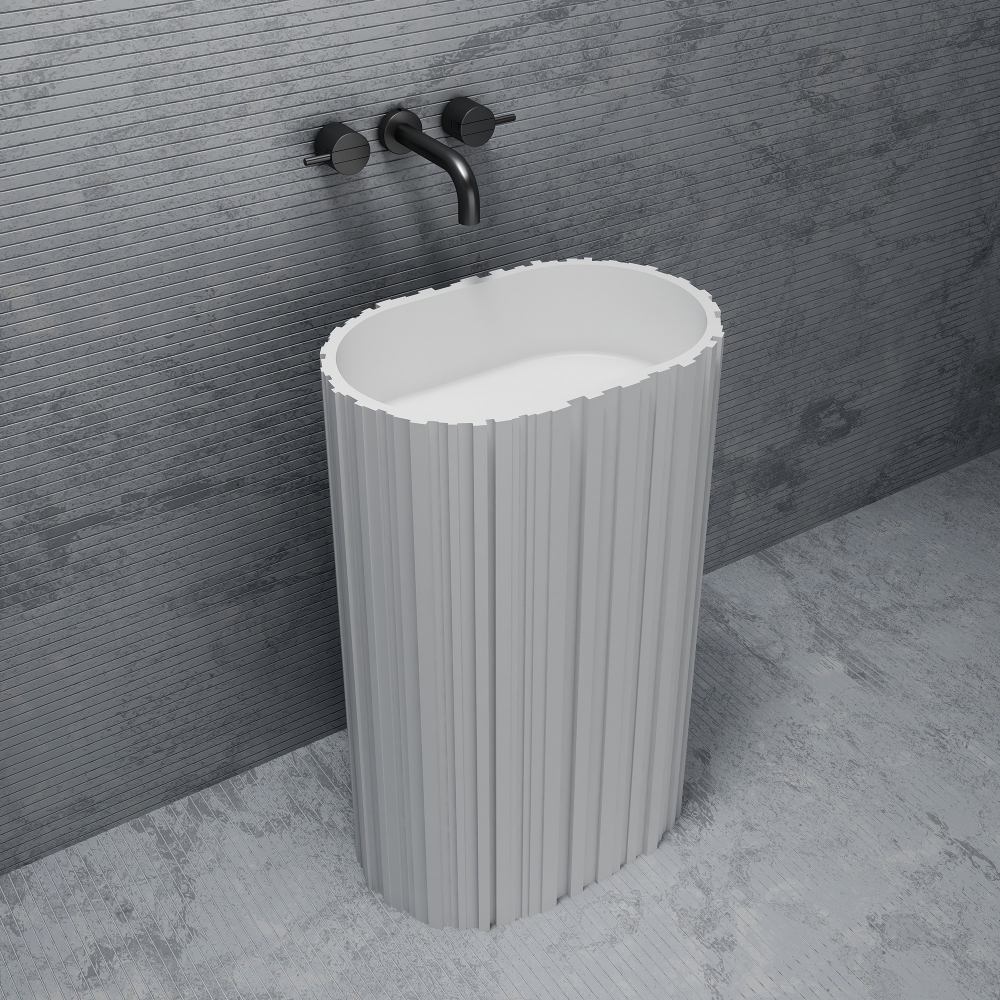 Раковина напольная Abber Stein AS2551-H 58x38x90 (белый матовый), с отверстием для монтажа, искусственный камень