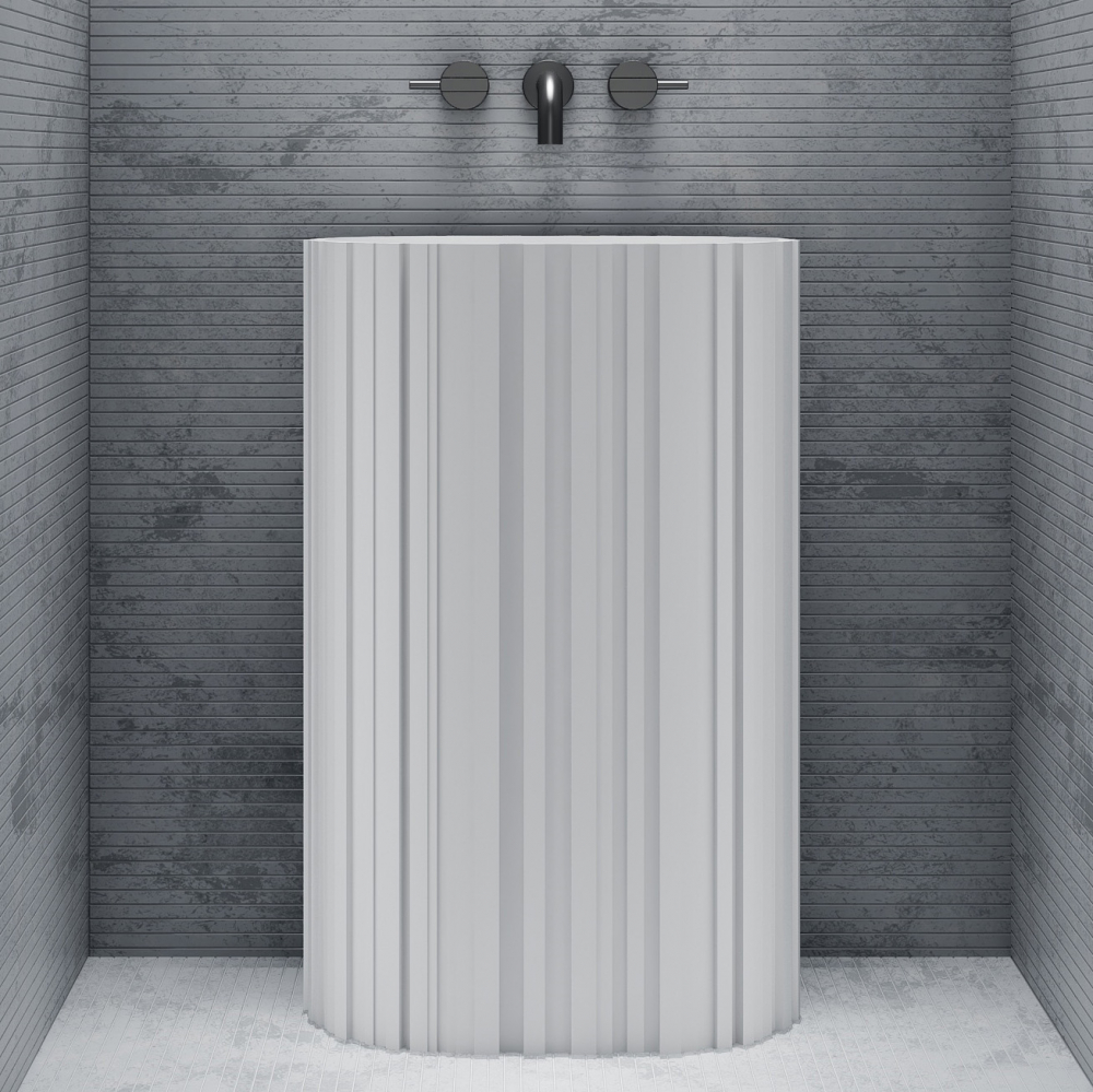 Раковина напольная Abber Stein AS2551-H 58x38x90 (белый матовый), с отверстием для монтажа, искусственный камень