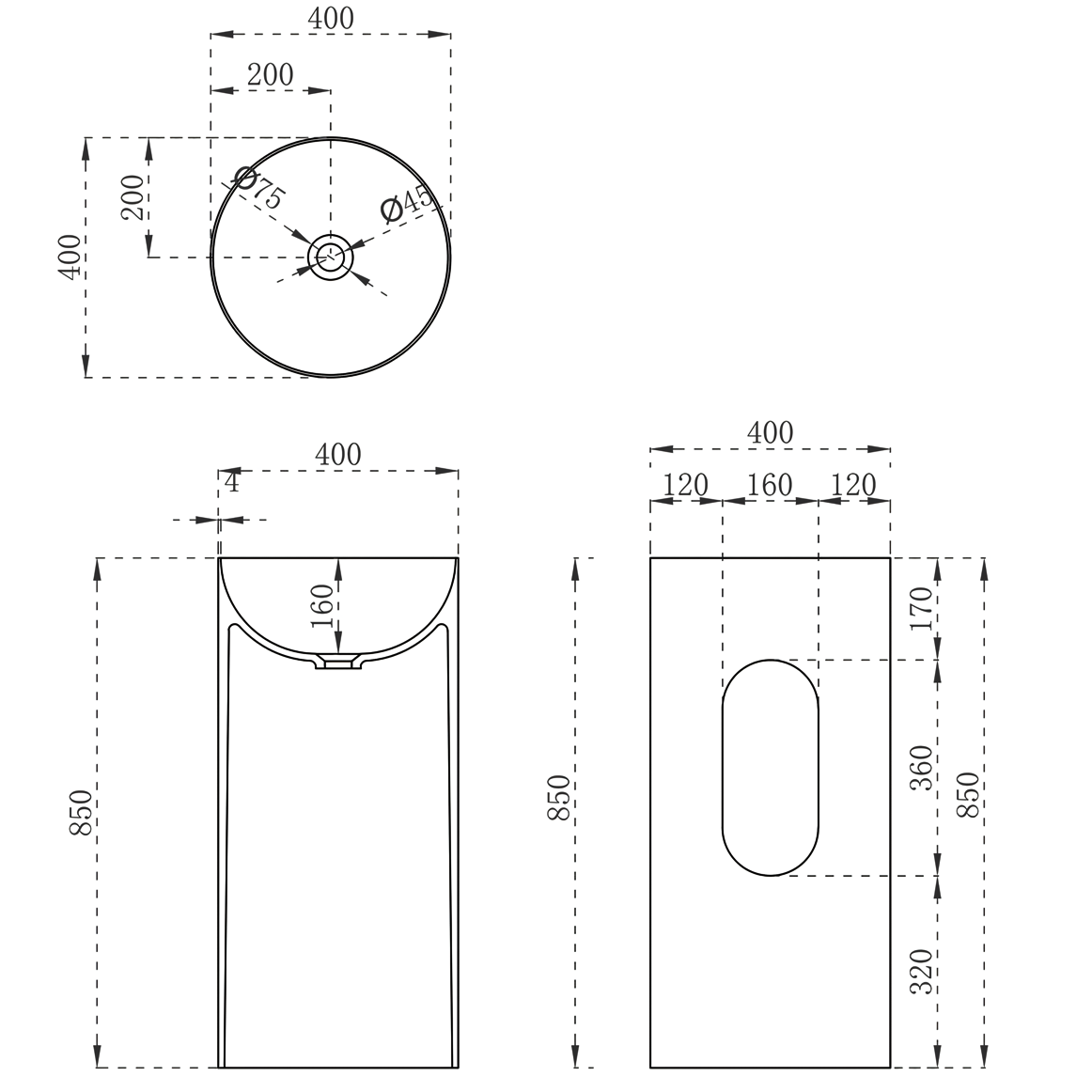 Раковина напольная Vincea Solid surface VBS-6SP01MW 40x40x85 (белый матовый)