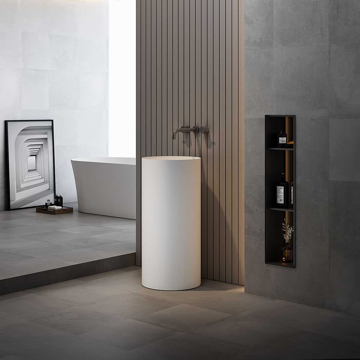 Раковина напольная Vincea Solid surface VBS-6SP01MW 40x40x85 (белый матовый)