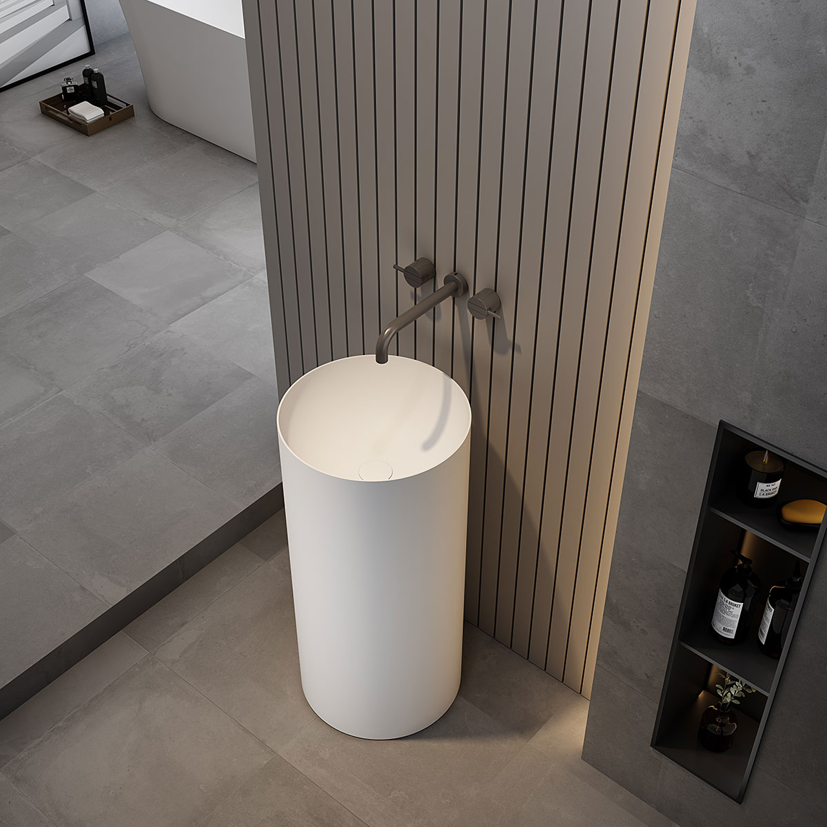 Раковина напольная Vincea Solid surface VBS-6SP01MW 40x40x85 (белый матовый)
