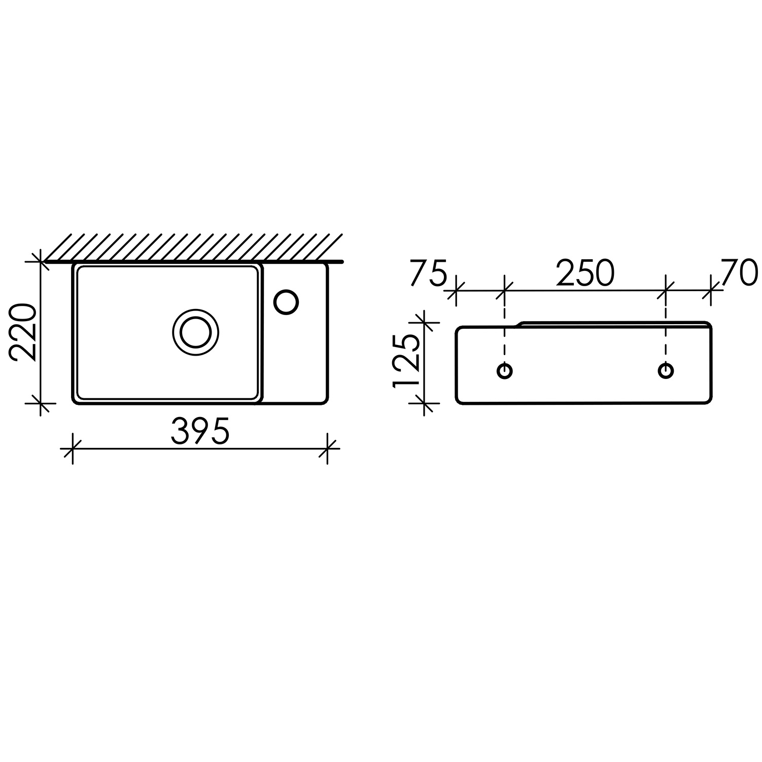 Раковина подвесная Ceramica Nova Element CN5045MB 39.5x22 (черный матовый), чаша слева