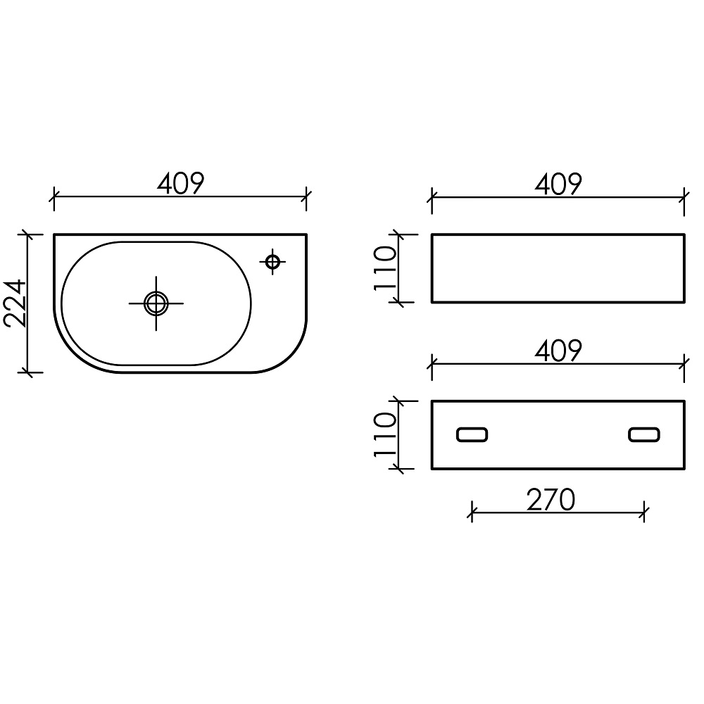 Раковина подвесная Ceramicanova Element CN6066L 40x21.5x14 (белый), чаша слева