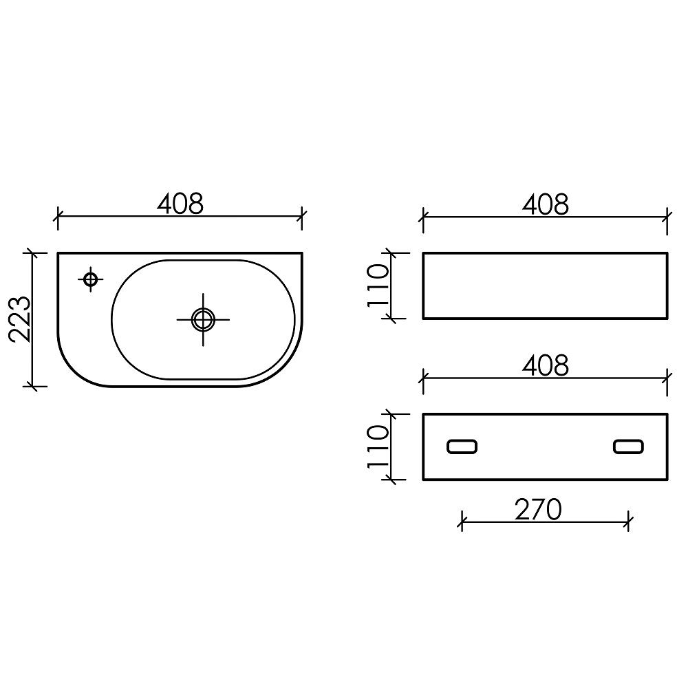 Раковина подвесная Ceramicanova Element CN6066R 40x21.5x14 (белый), чаша справа
