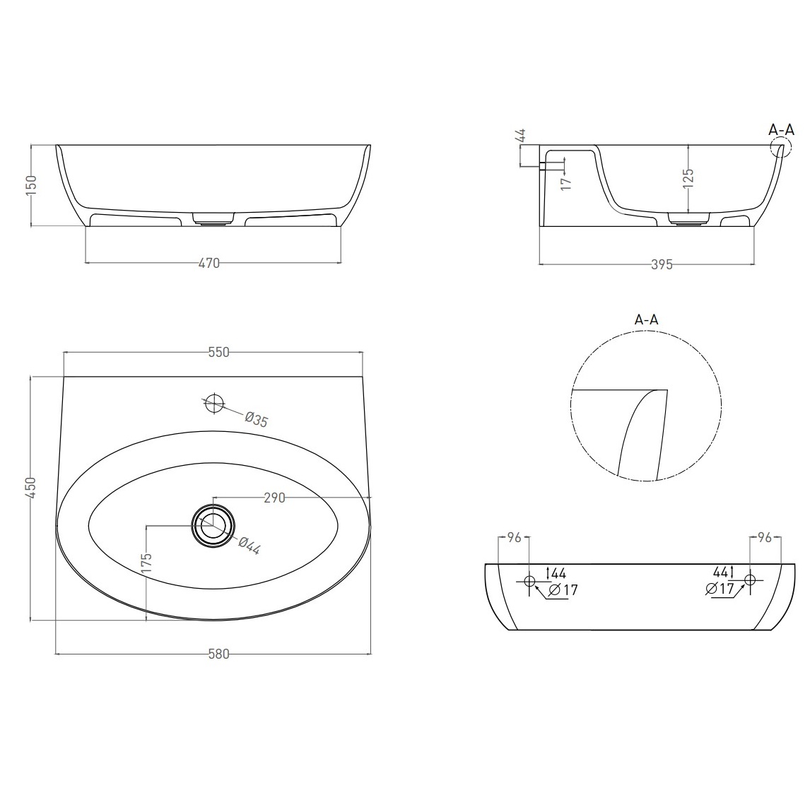 Раковина подвесная Salini S-Stone Alda Wall 140322M 58х45х15 (белый матовый), без донного клапана