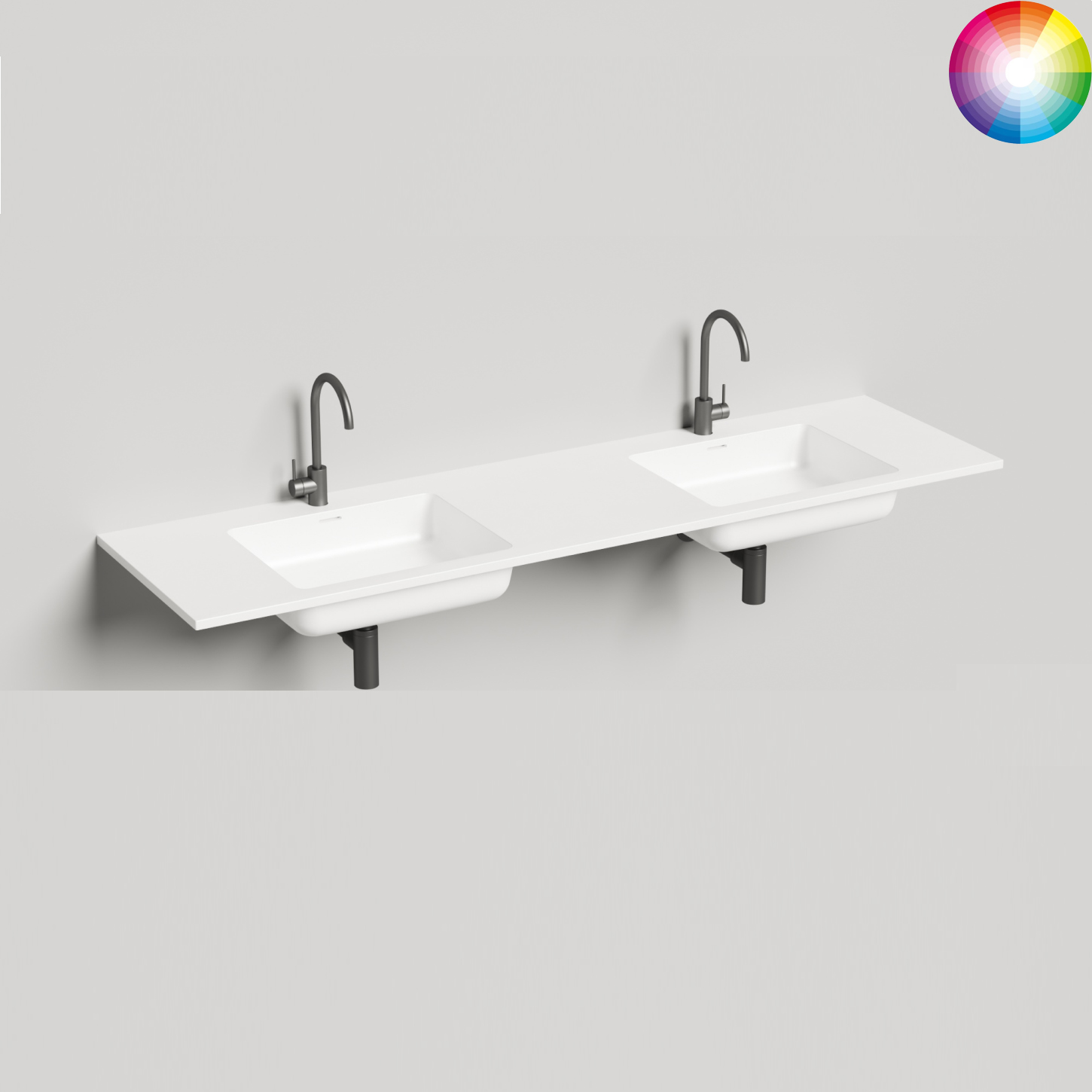Раковина подвесная Salini S-Stone Onda Classic 1402202MF 180x50x14 (покраска полностью, цвет по RAL, матовый), с донным клапаном