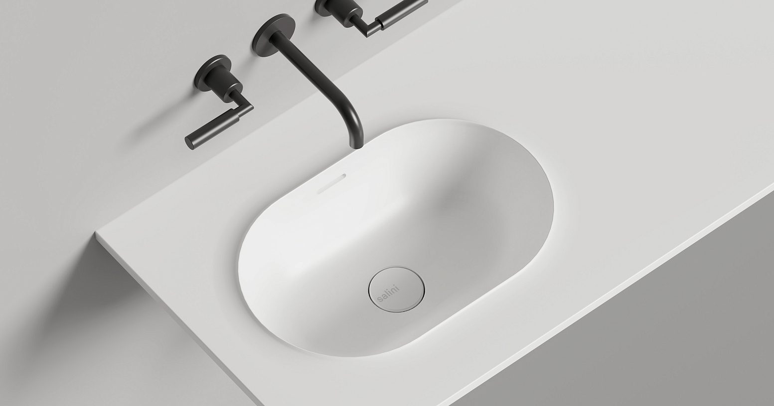 Раковина подвесная Salini S-Stone Onda Edge Oval 14022041MF 200x70x14.6 (покраска полностью, матовый), с донным клапаном