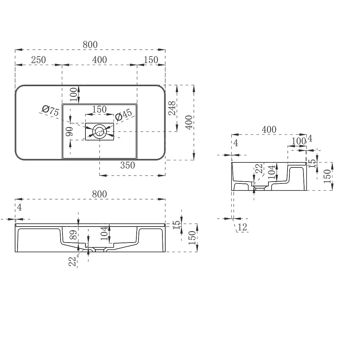 Раковина подвесная Vincea Solid surface VWB-6S480MW 80x40 (белый матовый)