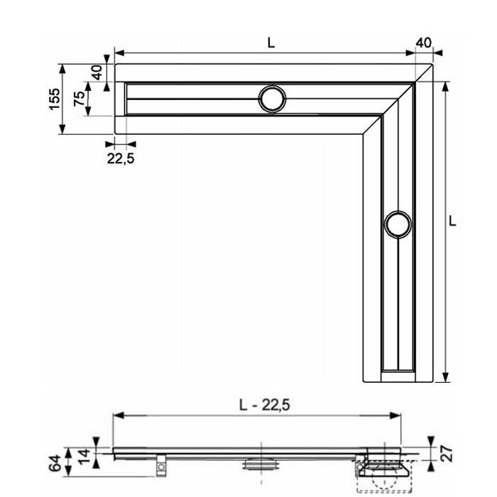 Декоративная панель Tece TECEdrainlinе steel II для углового душевого канала 90° 611082 100x100 см.
