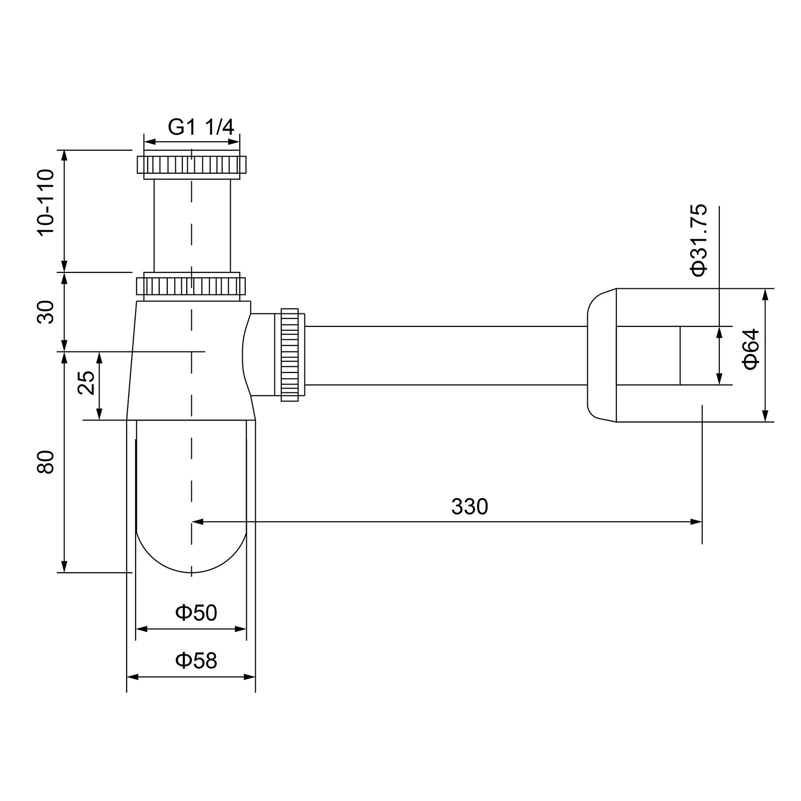 Сифон для раковины Timo 960/18L (золото черное)