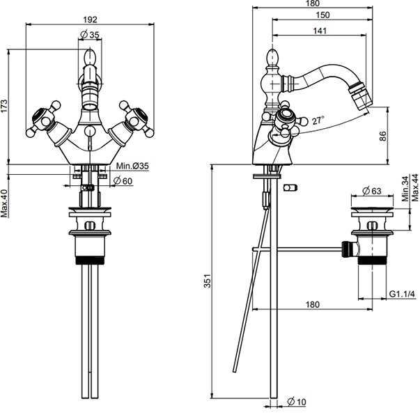 Смеситель для биде Fima Carlo Frattini Elizabeth F5092OR (золотой), с донным клапаном