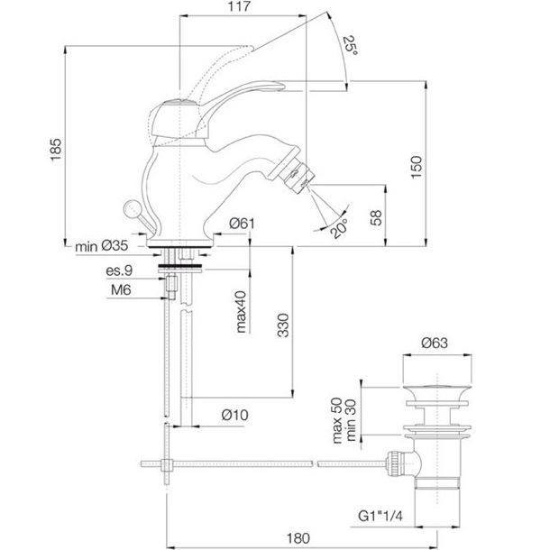 Смеситель для биде Fima Carlo Frattini Lamp F3302CR (хром), с донным клапаном