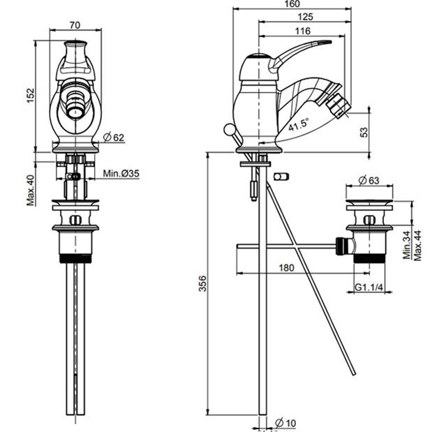 Смеситель для биде Fima Carlo Frattini Lamp F3302BR (бронза), с донным клапаном