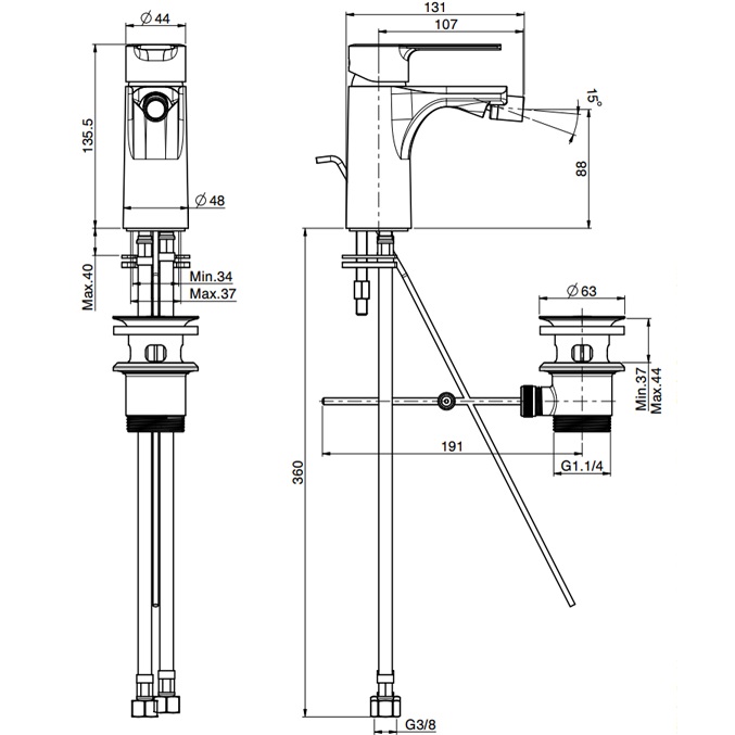 Смеситель для биде Fima Carlo Frattini Mast F3132BS (белый матовый), с донным клапаном
