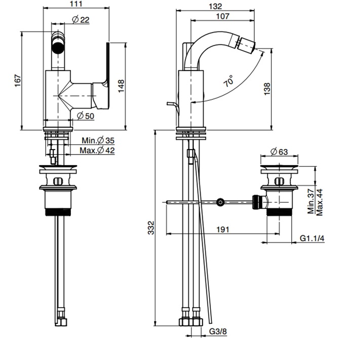 Смеситель для биде Fima Carlo Frattini Mast F3152OR.1 (золотой), с донным клапаном