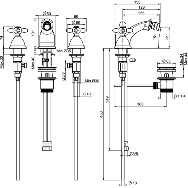 Смеситель для биде Fima Carlo Frattini Olivia F5012OR (золотой), с донным клапаном