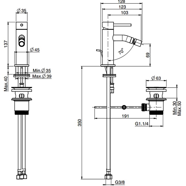Смеситель для биде Fima Carlo Frattini Spillo Up XS F3032XSNS.1 (черный матовый), с донным клапаном