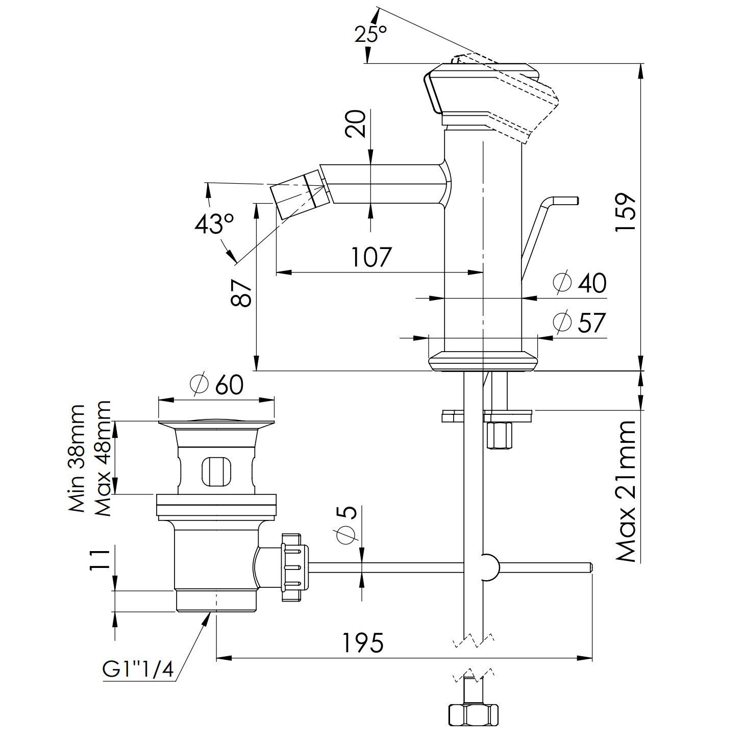 Смеситель для биде Remer Element ET20RP (медь брашированная), с донным клапаном