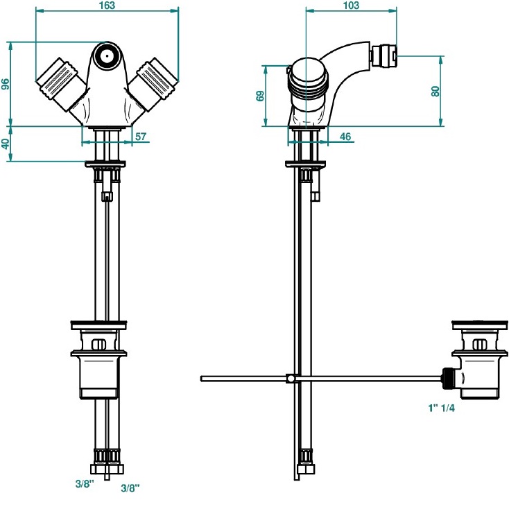 Смеситель для биде THG Diplomate grooved rings U4B-G02-3202 (хром, золотой), с донным клапаном