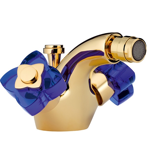 Смеситель для биде THG Petale de cristal bleu U6B-F01-3202 (золотой, синий хрусталь), с донным клапаном