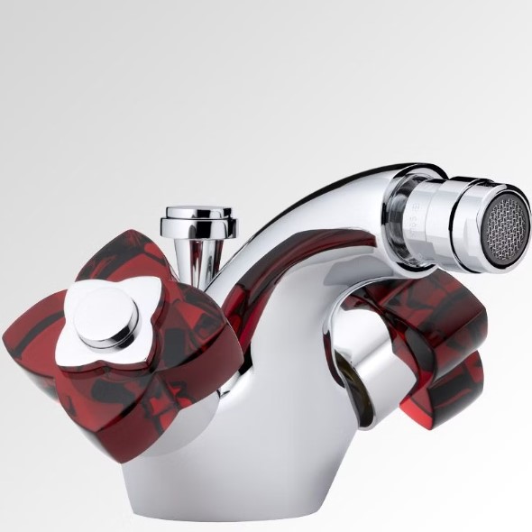 Смеситель для биде THG Petale de Cristal rouge U6C-A02-3202 (хром, красный хрусталь), с донным клапаном