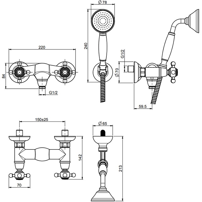 Смеситель для душа настенный Fima Carlo Frattini Elizabeth F5085OR (золотой), с ручным душем