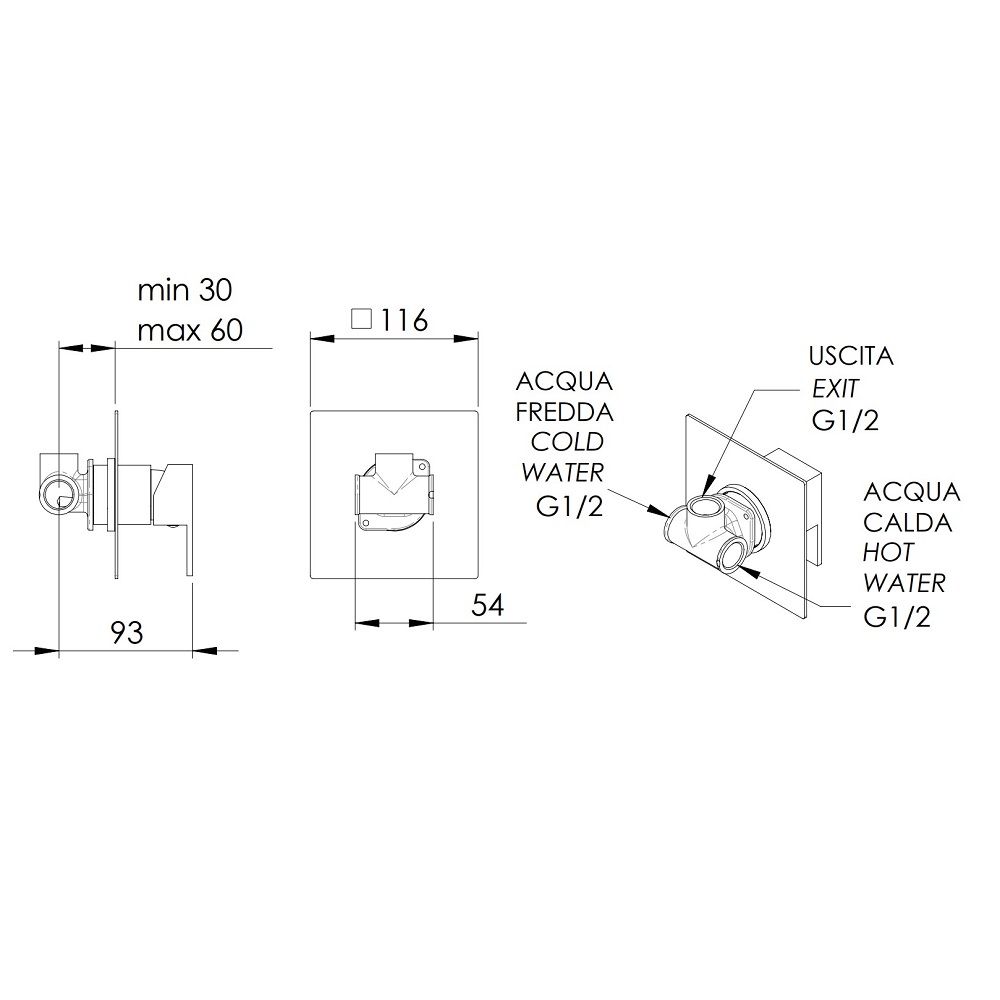 Смеситель для душа Remer Q-Design QD30 (хром), скрытая часть в комплекте