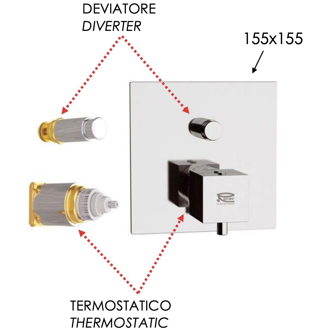 Смеситель для душа Remer Q-Elegance QT09KBNP (никель брашированный), с термостатом
