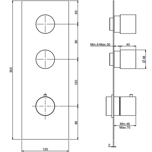 Смеситель для душа скрытого монтажа Fima Carlo Frattini Spillo Steel F3089X2INOX (нержавеющая сталь), с термостатом, 2 источника