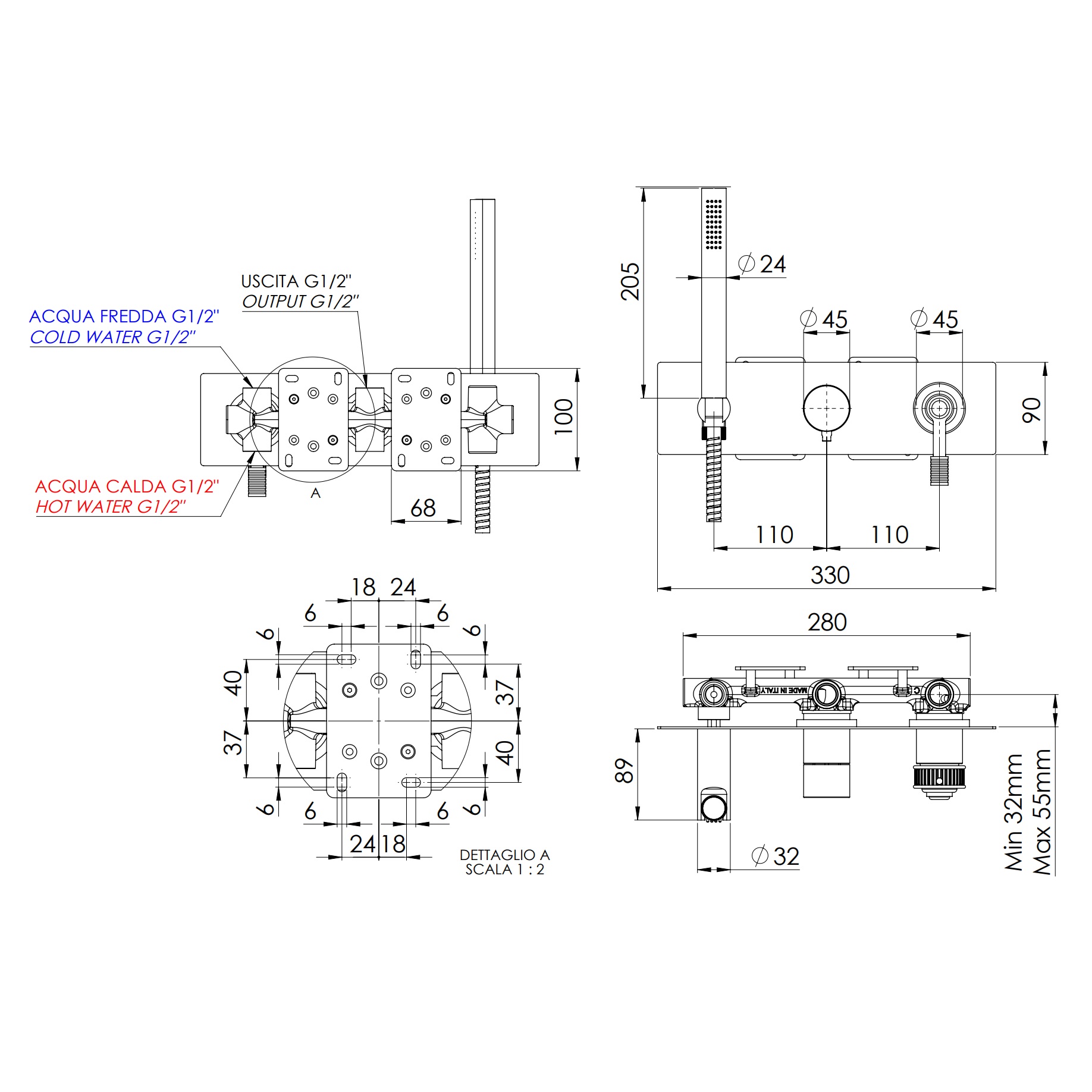 Смеситель для душа скрытого монтажа Remer Atelier AL97D2XV (сталь)
